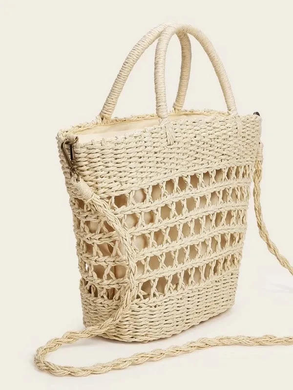 CM-BGS305788 Women Trendy Bohemian Style Minimalist Braided Satchel Bag - Beige