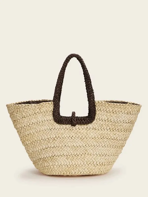 CM-BGS310026 Women Trendy Bohemian Style Large Capacity Braided Tote Bag - Khaki