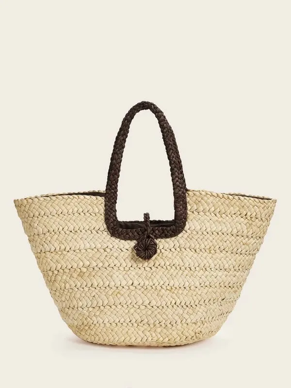 CM-BGS310026 Women Trendy Bohemian Style Large Capacity Braided Tote Bag - Khaki