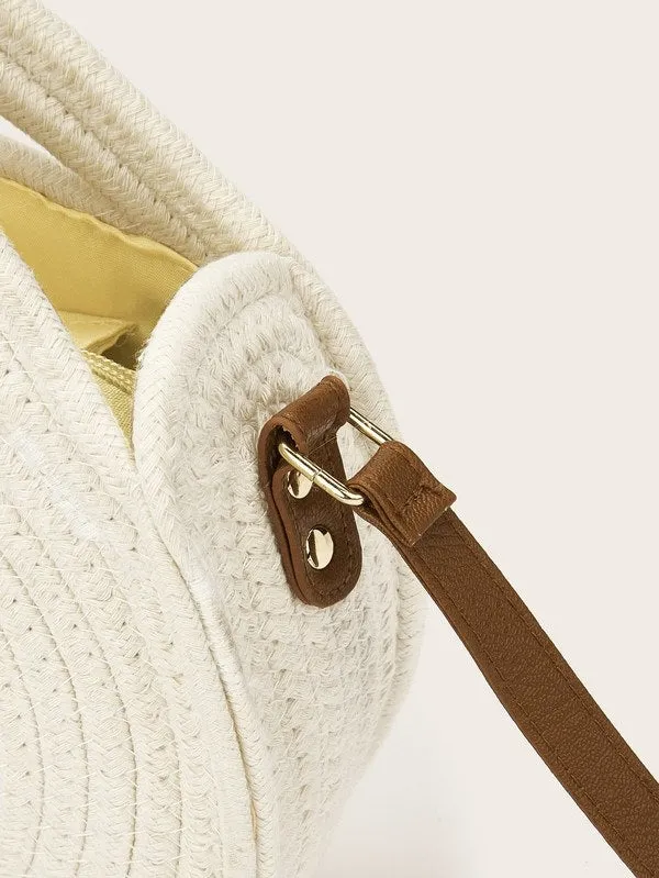 CM-BGS411706 Women Casual Seoul Style Round Shaped Braided Satchels - White