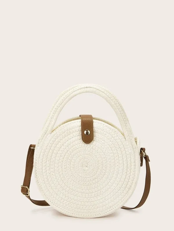 CM-BGS411706 Women Casual Seoul Style Round Shaped Braided Satchels - White