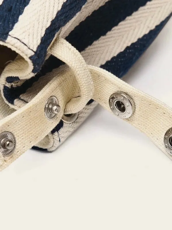 CM-BGS920579 Women Casual Seoul Style Striped Canvas Shoulder Bag
