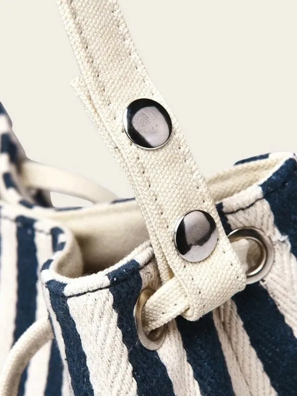 CM-BGS920579 Women Casual Seoul Style Striped Canvas Shoulder Bag