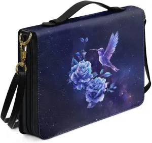 Coldinair Galaxy Bible Cover Case with Shoulder Strap,Hummingbird Flower Carrying Book Case Church Bag Bible Protective with Handle for Women Girls