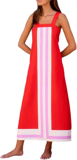 Color Block Dress for Women Sleeveless Boho Shoulder Strap Striped Flowy Beach Casual Summer Cover Up Maxi Long Dress