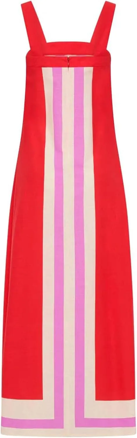 Color Block Dress for Women Sleeveless Boho Shoulder Strap Striped Flowy Beach Casual Summer Cover Up Maxi Long Dress