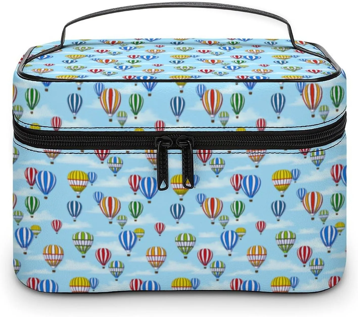 Colorful Hot Air Balloons Cosmetic Bag For Women Travel Make Up Bags Skincare Toiletry Storage Organizer Mens Holiday Waterproof Soft Leather Makeup Box With Handle Compartments