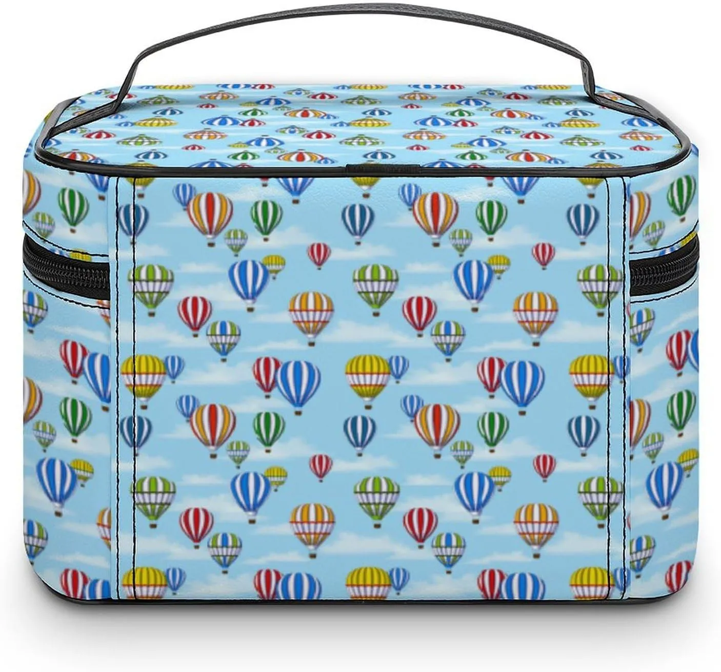 Colorful Hot Air Balloons Cosmetic Bag For Women Travel Make Up Bags Skincare Toiletry Storage Organizer Mens Holiday Waterproof Soft Leather Makeup Box With Handle Compartments