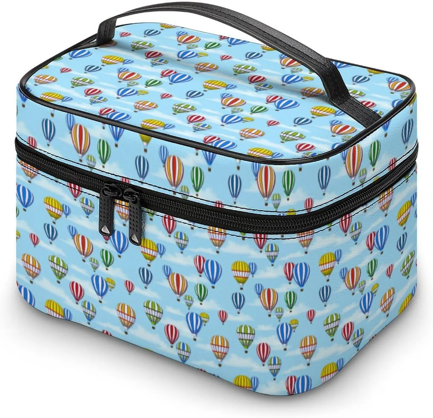 Colorful Hot Air Balloons Cosmetic Bag For Women Travel Make Up Bags Skincare Toiletry Storage Organizer Mens Holiday Waterproof Soft Leather Makeup Box With Handle Compartments