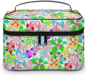 Colorful Watercolor HibiscusesFlowers Cosmetic Bag For Women Travel Make Up Bags Skincare Toiletry Storage Organizer Mens Holiday Waterproof Soft Leather Makeup Box With Handle Compartments