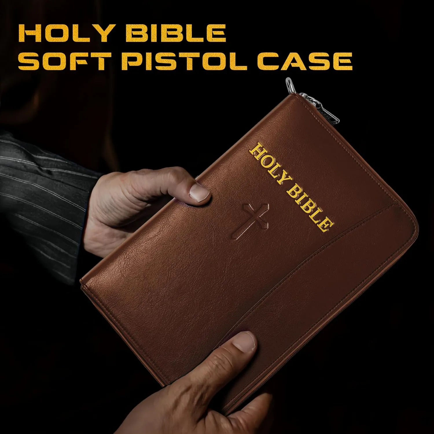 Concealed Carry Holster, Holy Bible Leather Gun Bags, Lockable Soft Pistols Case, Hidden Gun Storage, Book Gun Case for 9mm& Glock&1911 Small Handguns, Perfect Way to Hide Gun