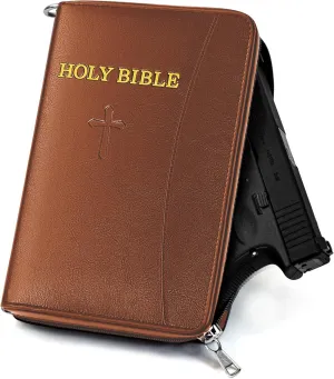 Concealed Carry Holster, Holy Bible Leather Gun Bags, Lockable Soft Pistols Case, Hidden Gun Storage, Book Gun Case for 9mm& Glock&1911 Small Handguns, Perfect Way to Hide Gun