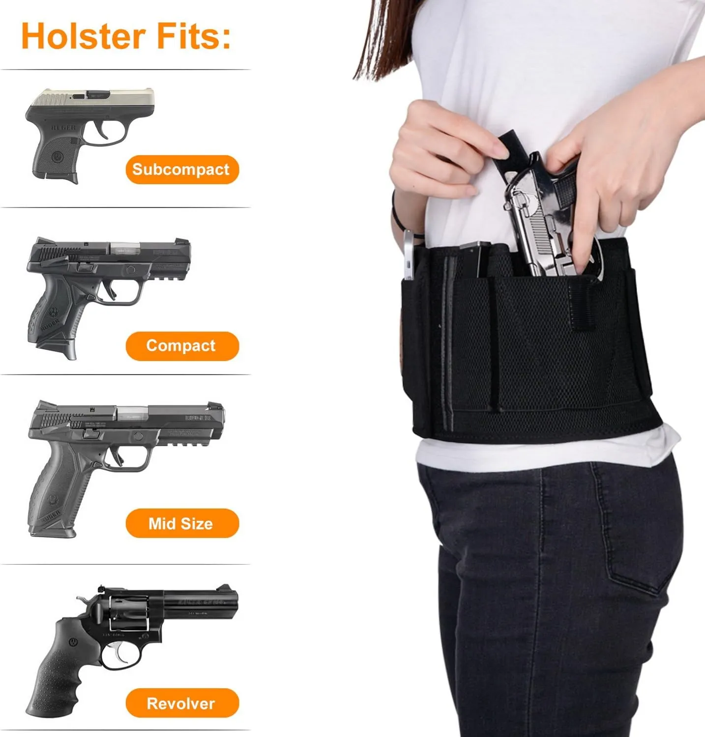 Concealed Carry Holster,Fullmosa Mi Belly Band Holster for Handgun, Hand Gun, Pistol, Waistband IWB Holster with 4 Mag Pouches fit Glock,Ruger,SIG SAUER