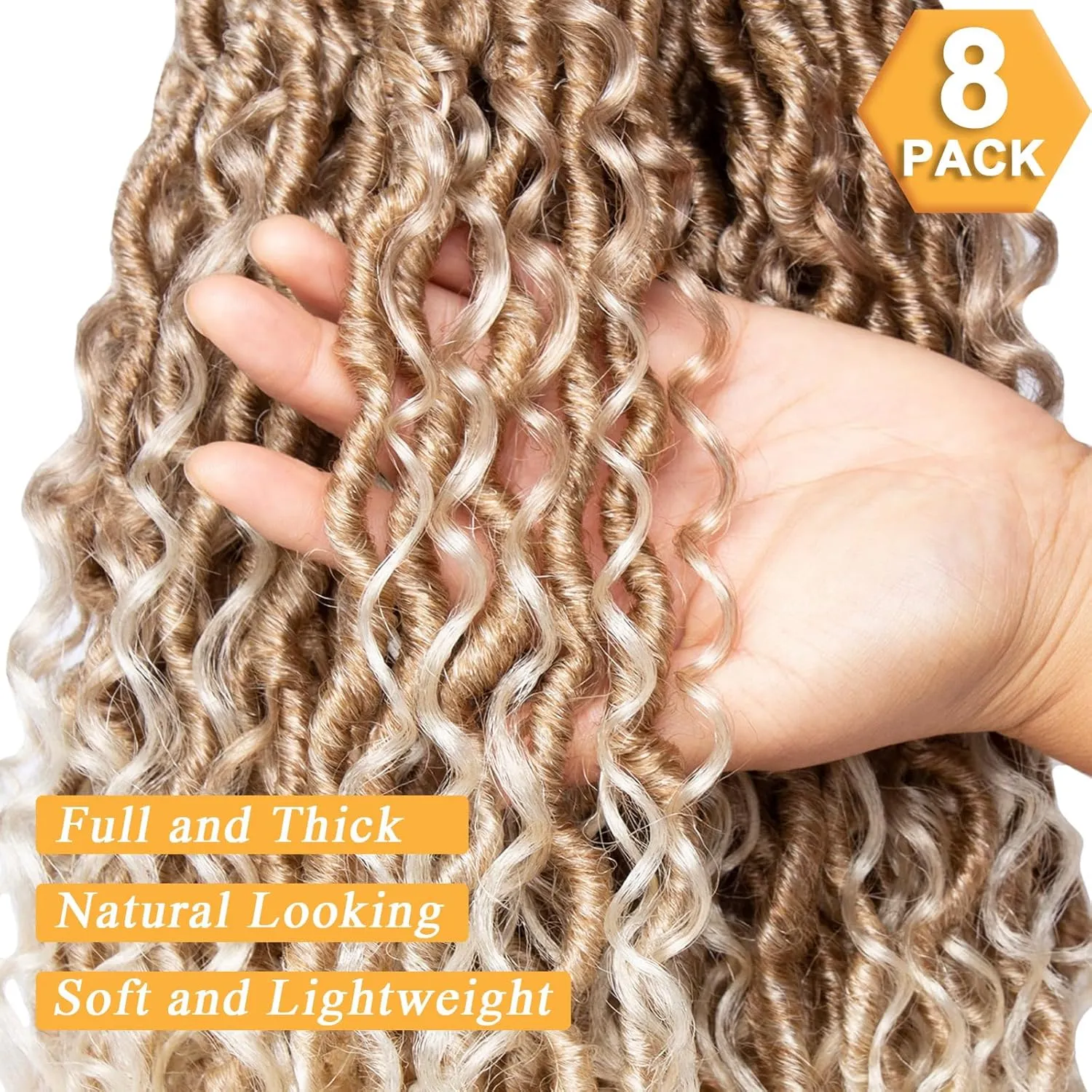 COOKOO 24 Inch Goddess Locs Crochet Hair 8 Packs Blonde Faux Locs Crochet Hair for Black Women Pre Looped River Locs Crochet Hair with Curls Bohemian Locs Synthetic Hair Extensions 27/613#