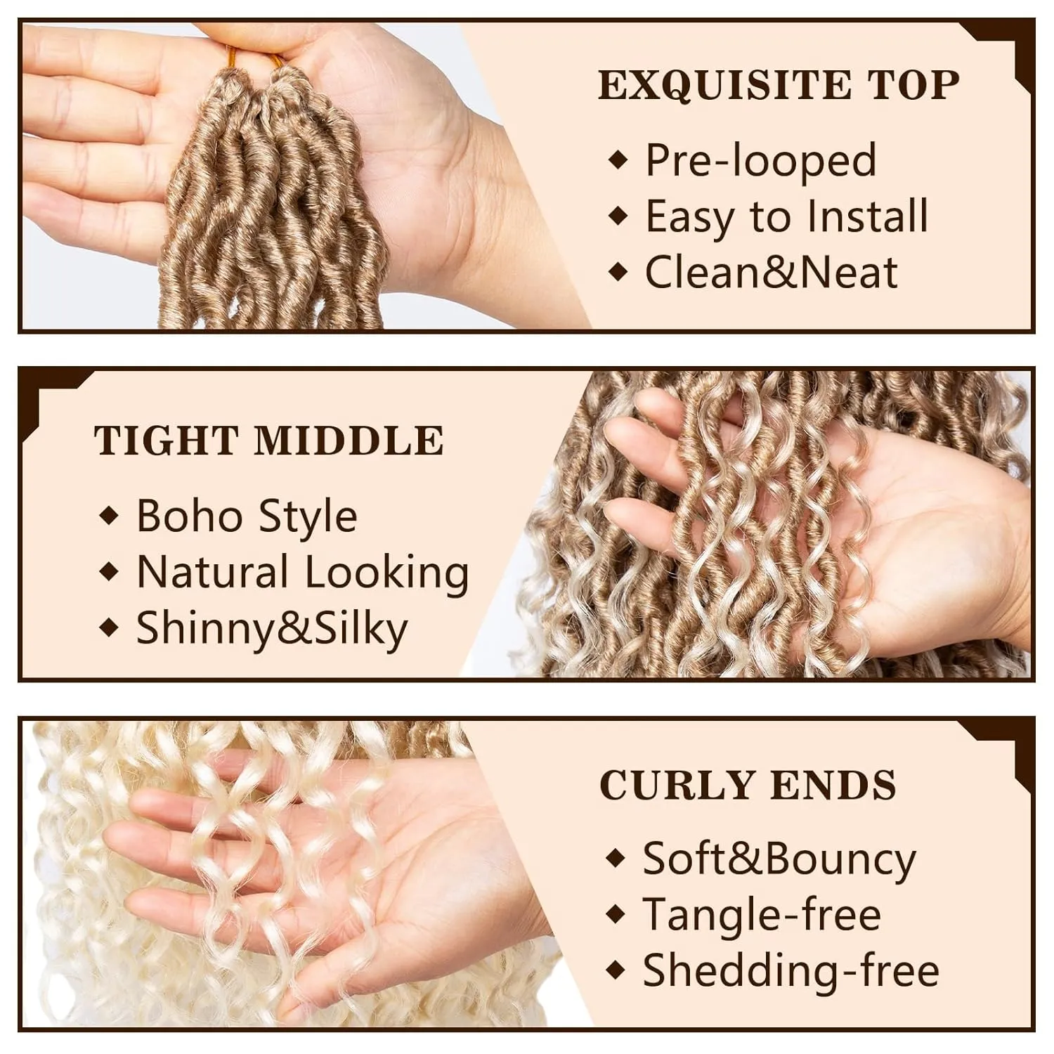 COOKOO 24 Inch Goddess Locs Crochet Hair 8 Packs Blonde Faux Locs Crochet Hair for Black Women Pre Looped River Locs Crochet Hair with Curls Bohemian Locs Synthetic Hair Extensions 27/613#