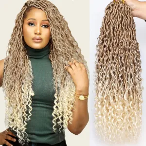 COOKOO 24 Inch Goddess Locs Crochet Hair 8 Packs Blonde Faux Locs Crochet Hair for Black Women Pre Looped River Locs Crochet Hair with Curls Bohemian Locs Synthetic Hair Extensions 27/613#