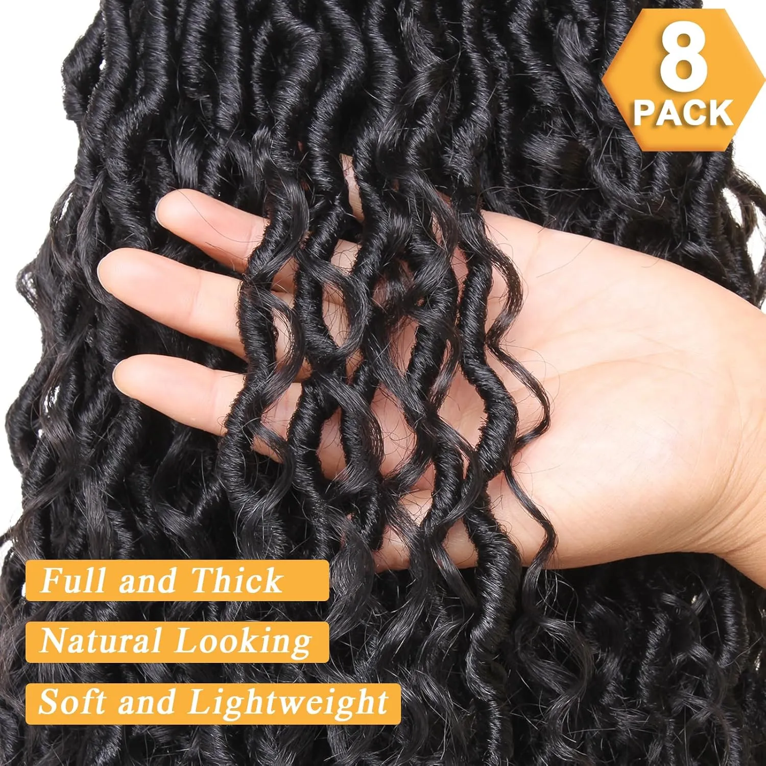 COOKOO 24 Inch New Goddess Locs Crochet Hair 8 Packs Wavy Faux Locs Synthetic Hair with Curls Pre Looped Bohemian Soft River Locs Crochet Hair Synthetic Boho Hippie Locs Hair Extensions 1B#
