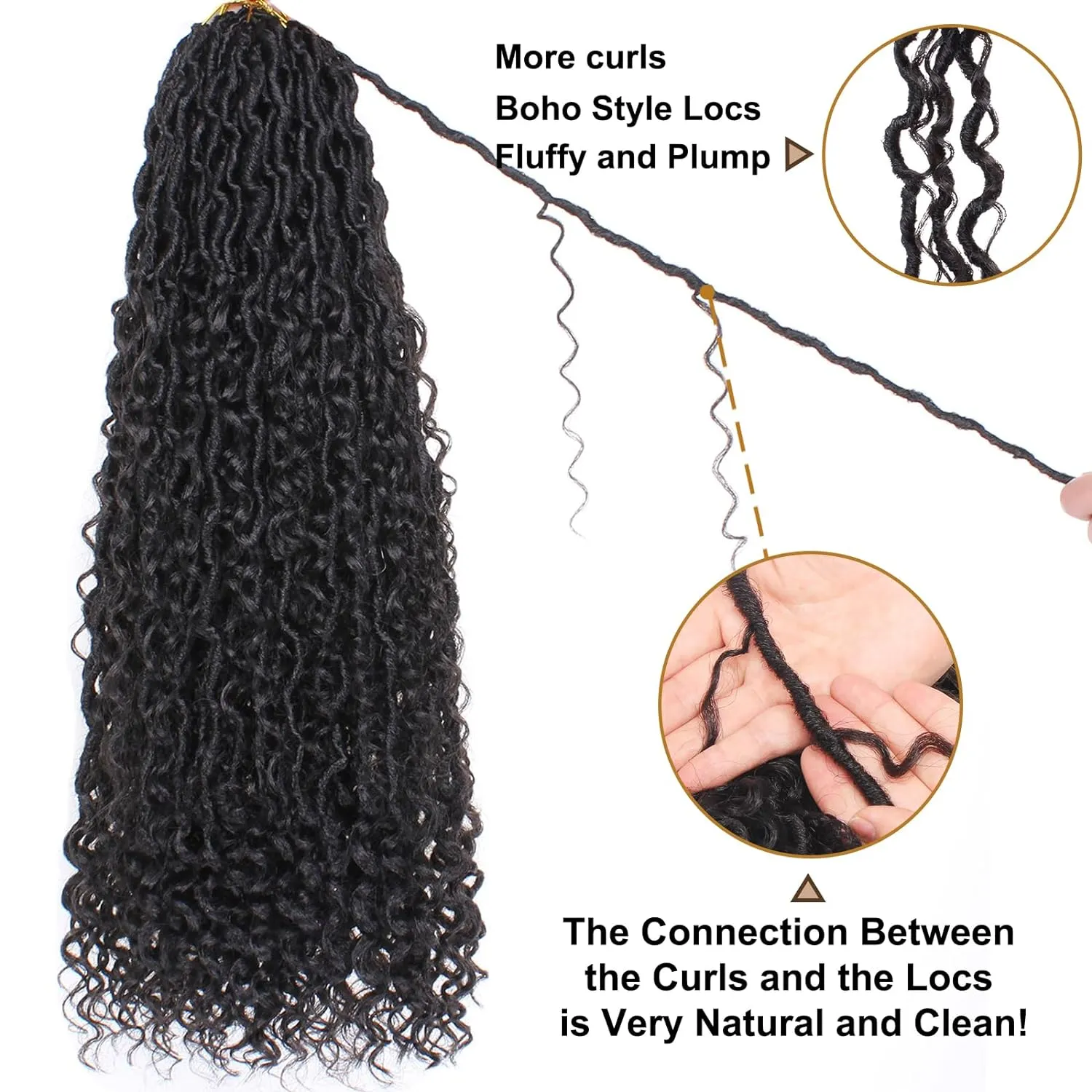 COOKOO 24 Inch New Goddess Locs Crochet Hair 8 Packs Wavy Faux Locs Synthetic Hair with Curls Pre Looped Bohemian Soft River Locs Crochet Hair Synthetic Boho Hippie Locs Hair Extensions 1B#