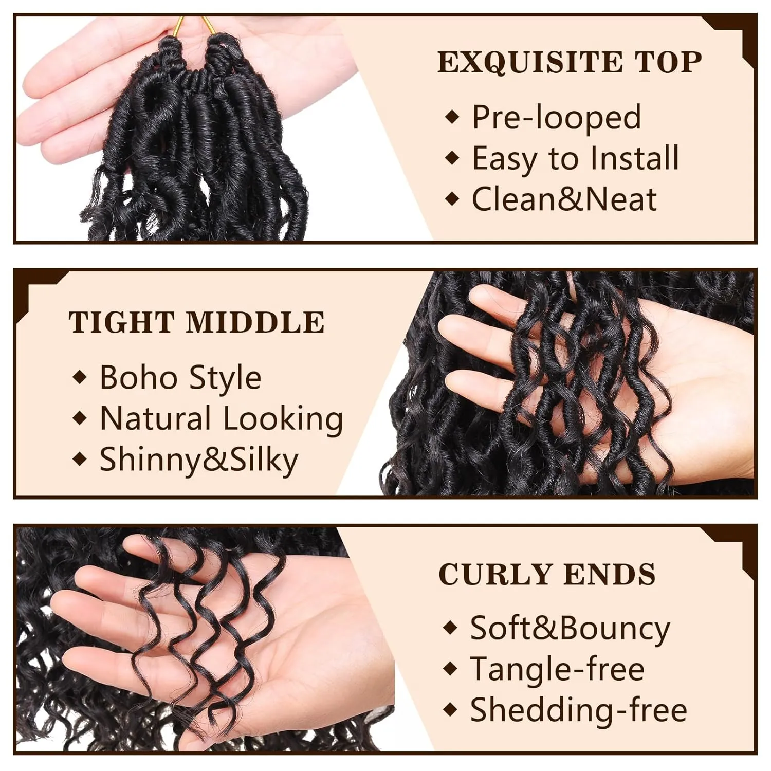 COOKOO 24 Inch New Goddess Locs Crochet Hair 8 Packs Wavy Faux Locs Synthetic Hair with Curls Pre Looped Bohemian Soft River Locs Crochet Hair Synthetic Boho Hippie Locs Hair Extensions 1B#
