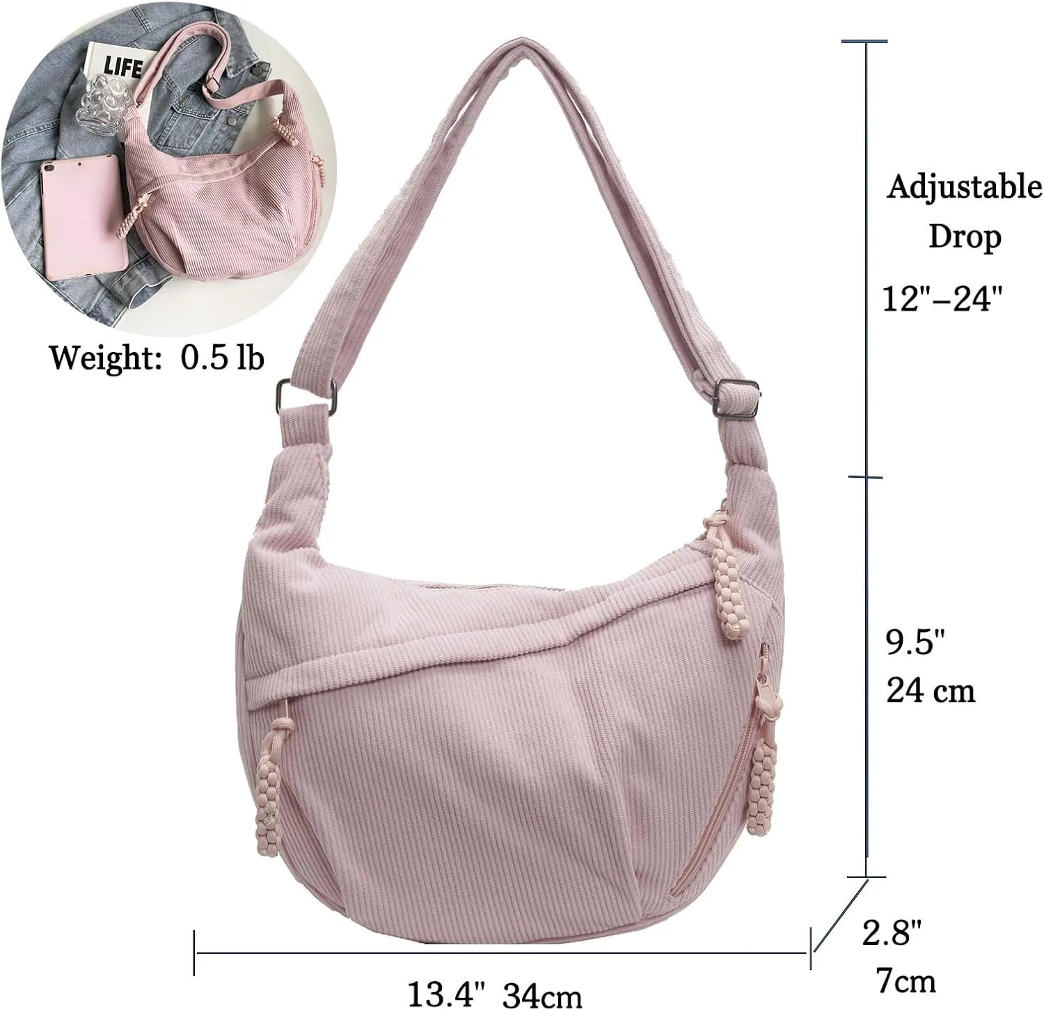 Corduroy Tote Bag for Women,Hobo Crossbody Bags for Women Unisex Shoulder Bag Cross Body Purses and Handbags