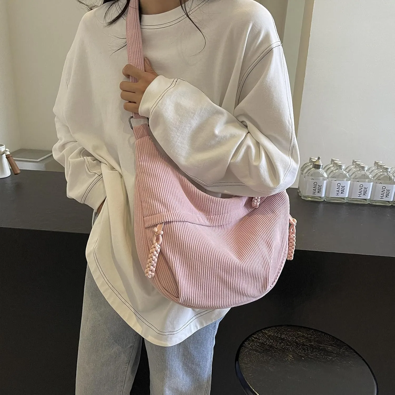 Corduroy Tote Bag for Women,Hobo Crossbody Bags for Women Unisex Shoulder Bag Cross Body Purses and Handbags