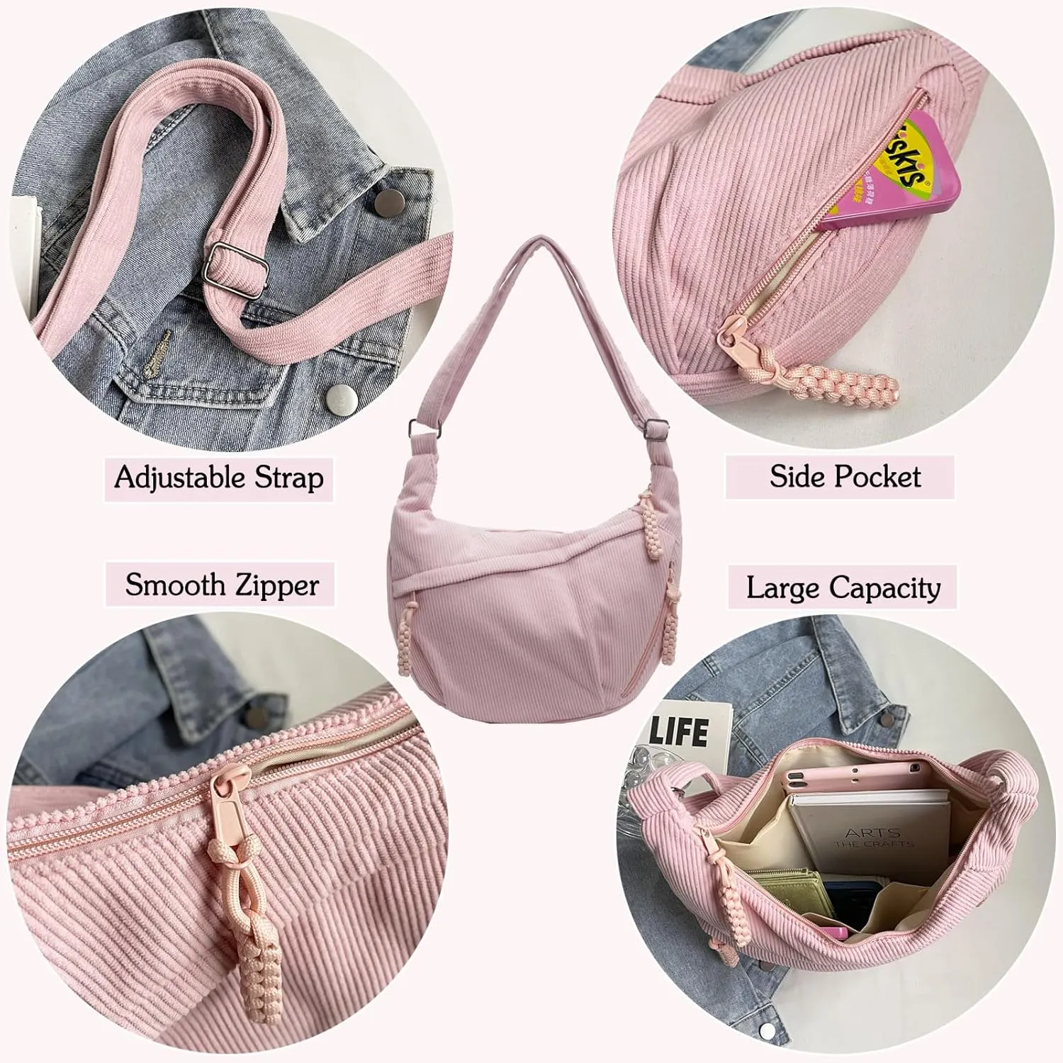 Corduroy Tote Bag for Women,Hobo Crossbody Bags for Women Unisex Shoulder Bag Cross Body Purses and Handbags