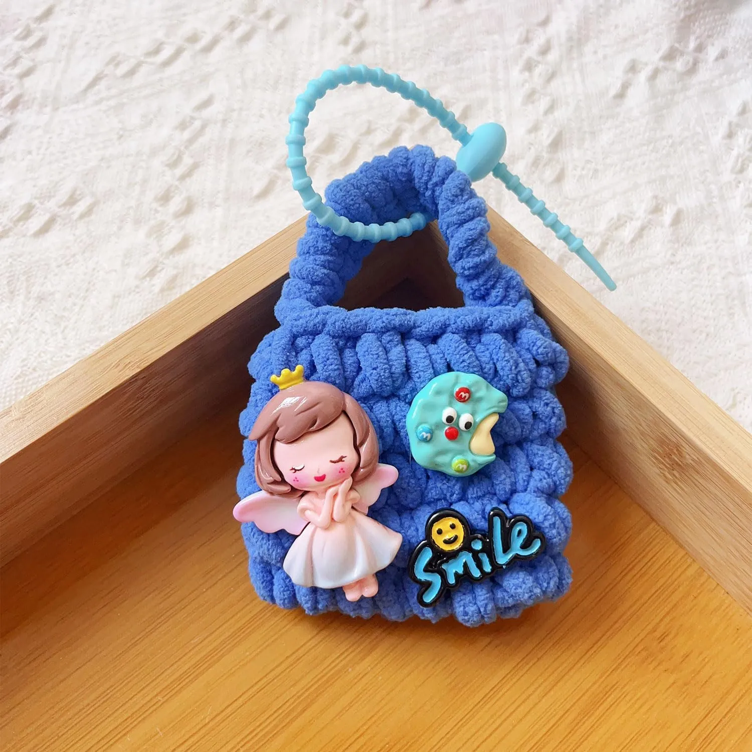 Crochet Wallet 100% Hand-Woven Storage Bag Cute And Funny Coin Purse Women's Bags Handbag Charms(blue bag)