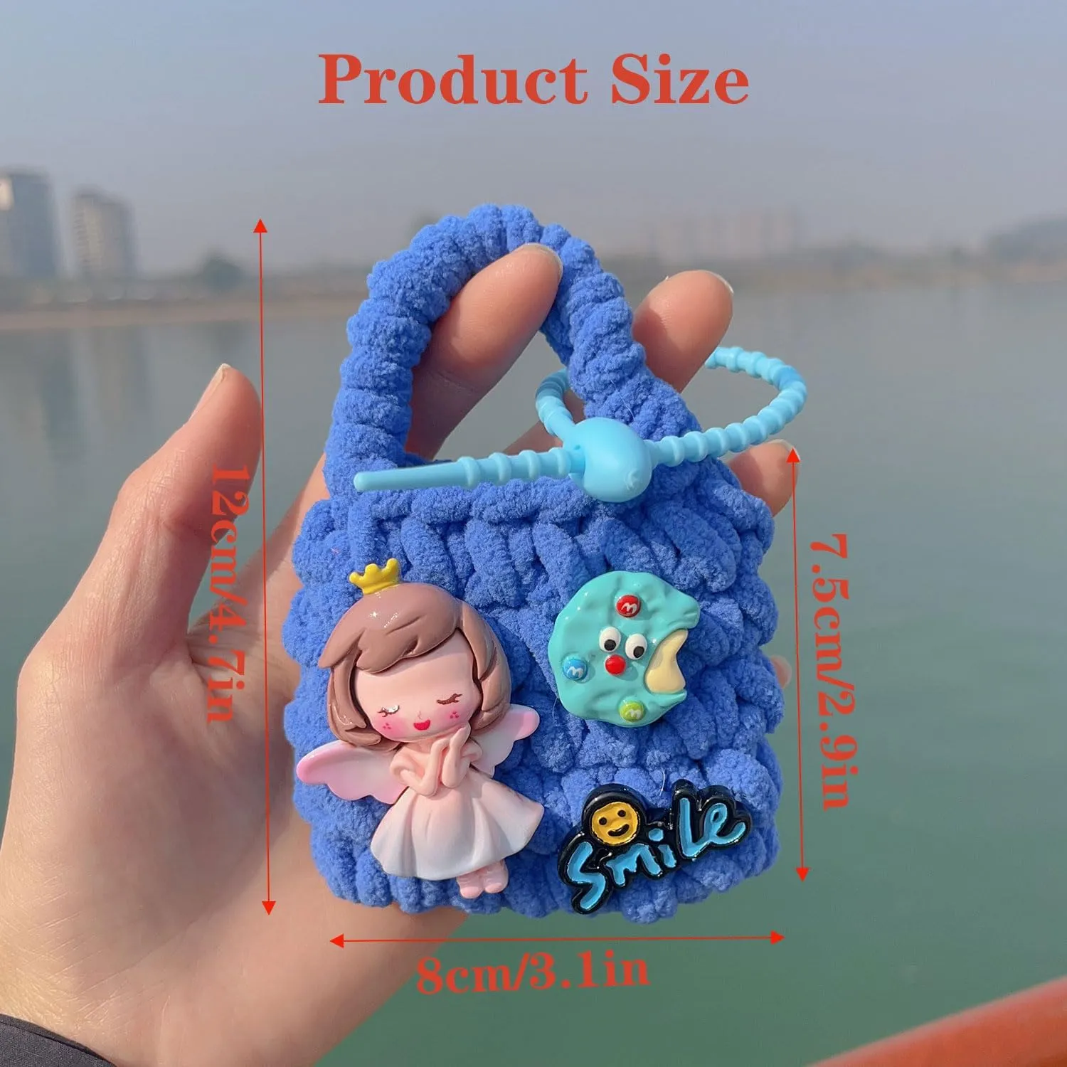 Crochet Wallet 100% Hand-Woven Storage Bag Cute And Funny Coin Purse Women's Bags Handbag Charms(blue bag)