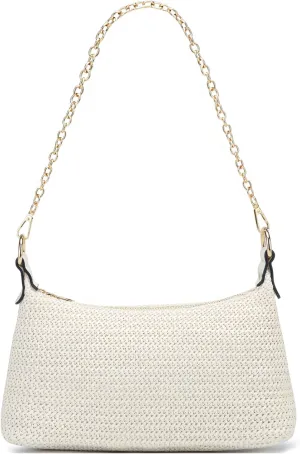 CROJUYI Straw Shoulder Bag for Women Soft Small Woven Shoulder Purse Handbag,Beach Tote Straw Bag for Summer