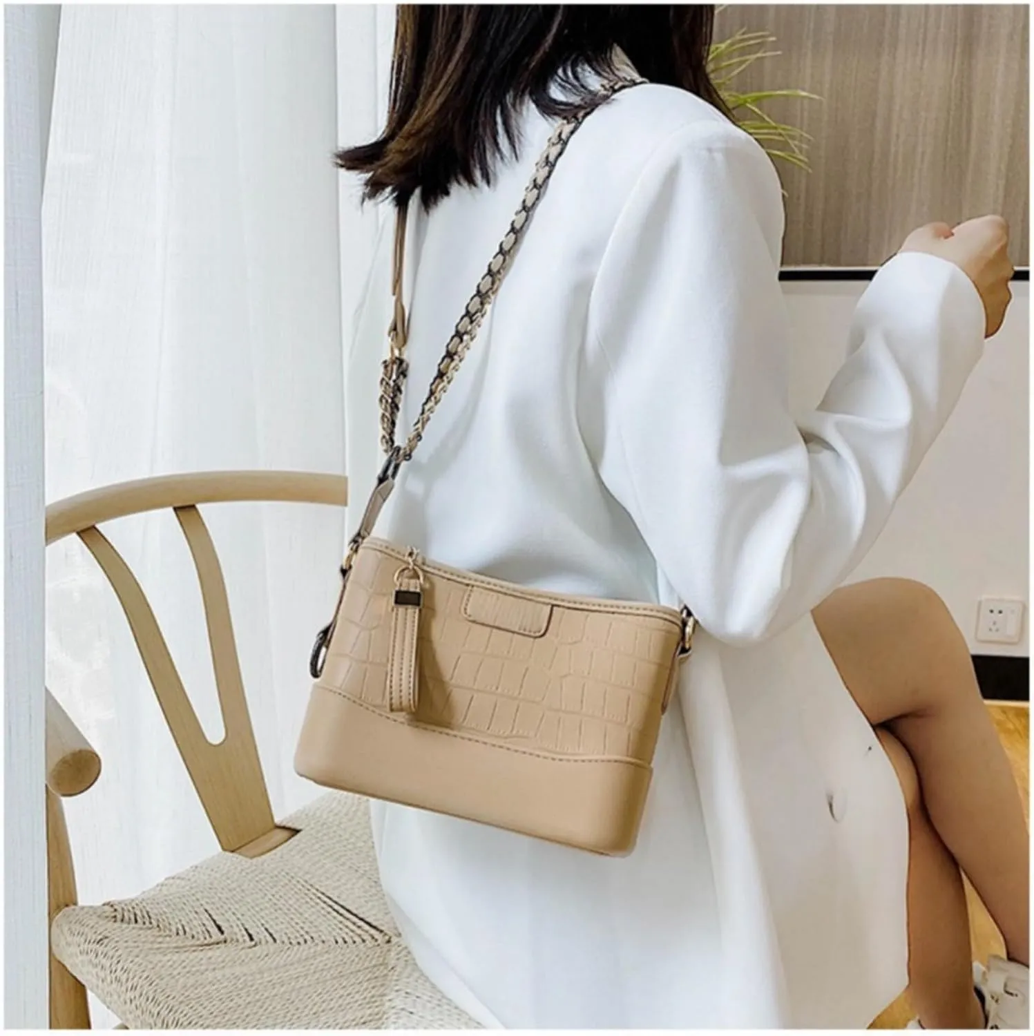 Crossbody Bag for Women, Crocodile Striped Large Capacity Leather Fabric Single Shoulder Crossbody Bag