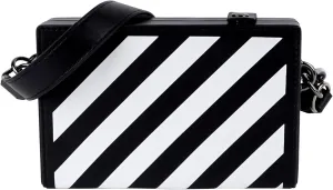 Crossbody Bag Unisex, Black and White Leather Shoulder Bag, Minimalist Punk Handbag