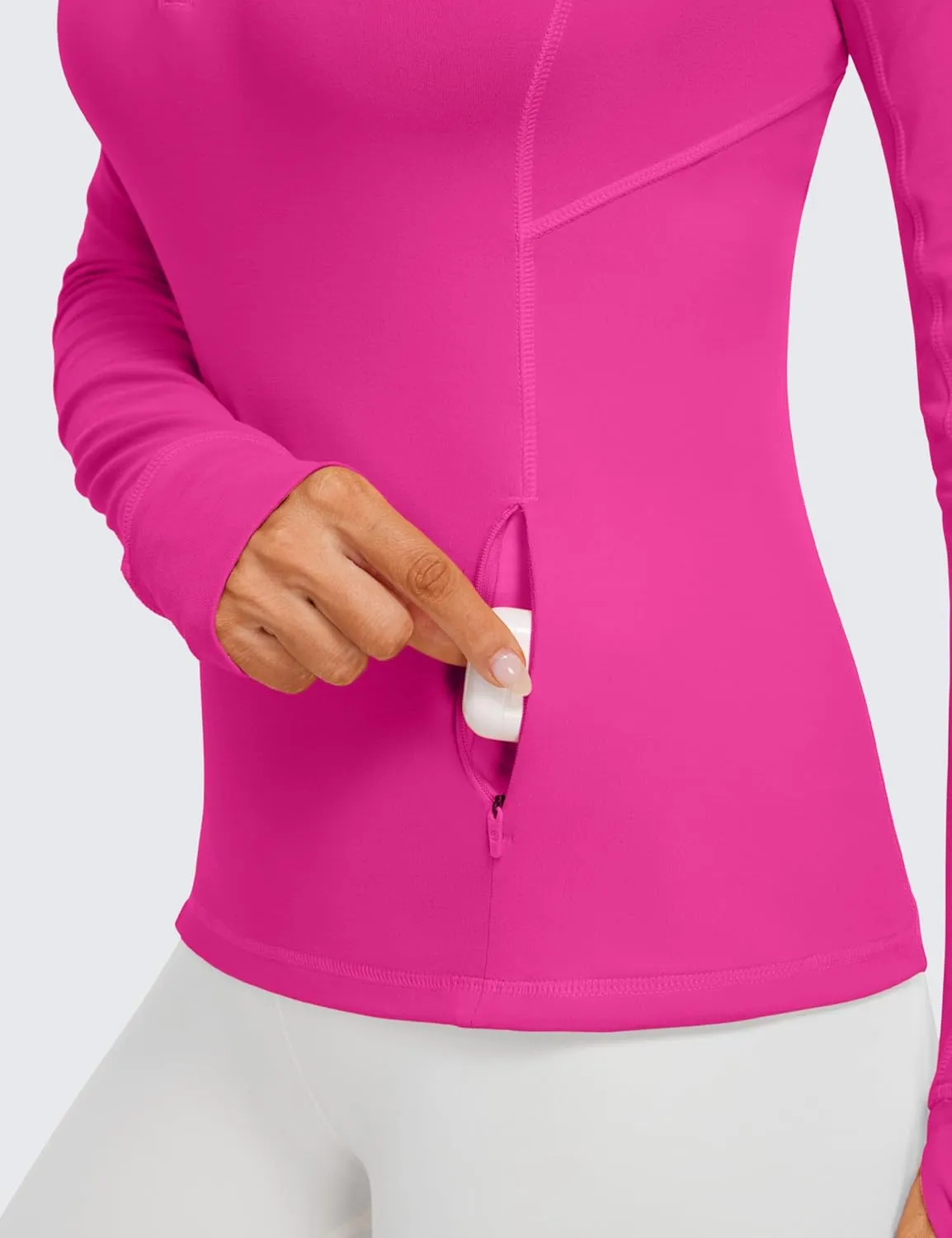 CRZ YOGA Womens Half Zip Long Sleeve Pullover Shirts Slim Fit Workout Yoga Athletic Tops with Thumbholes
