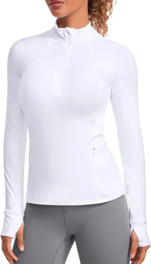 CRZ YOGA Womens Half Zip Long Sleeve Pullover Shirts Slim Fit Workout Yoga Athletic Tops with Thumbholes