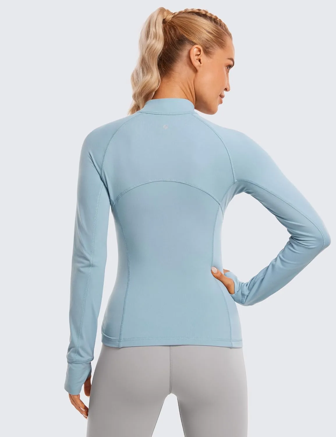 CRZ YOGA Womens Half Zip Long Sleeve Pullover Shirts Slim Fit Workout Yoga Athletic Tops with Thumbholes