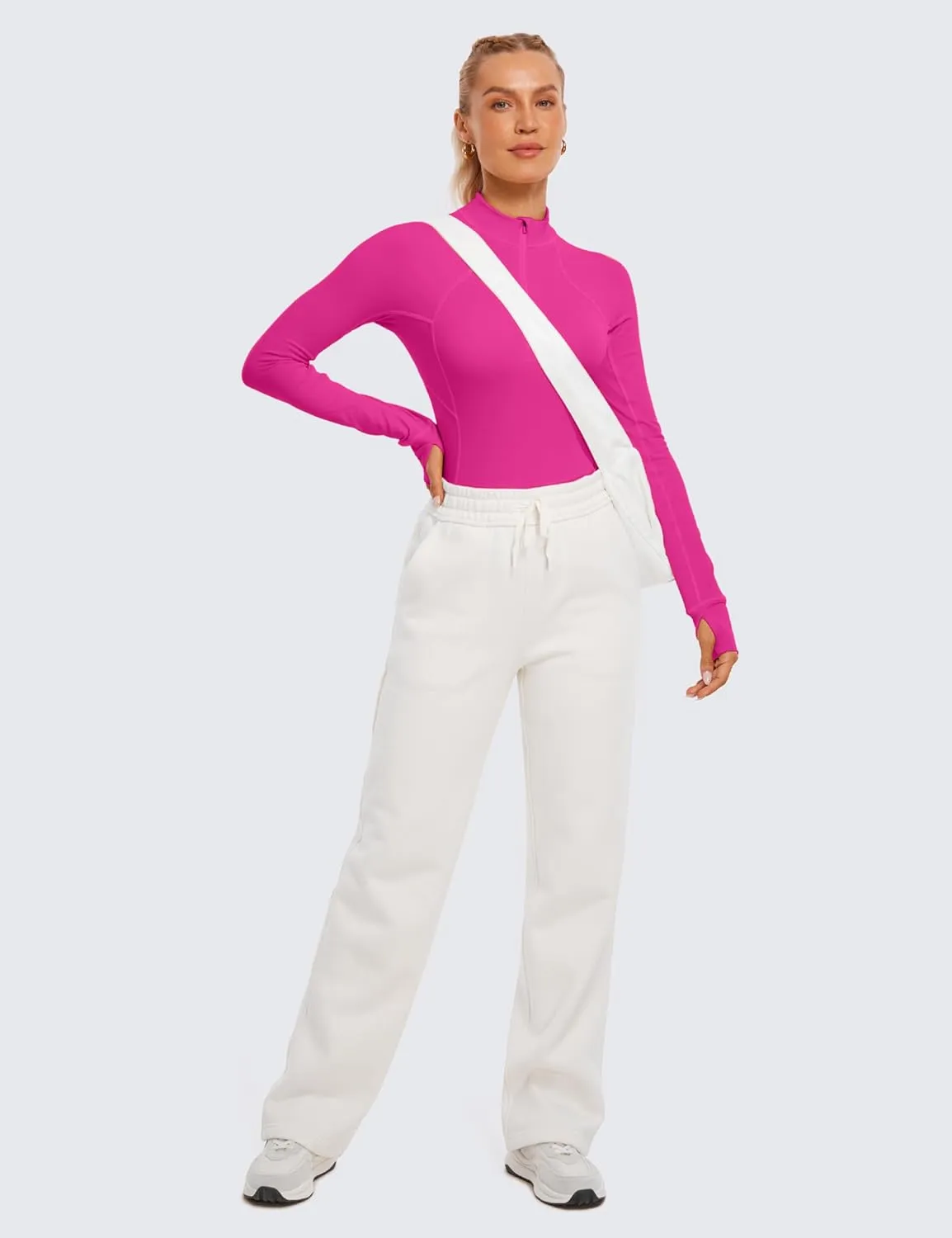 CRZ YOGA Womens Half Zip Long Sleeve Pullover Shirts Slim Fit Workout Yoga Athletic Tops with Thumbholes