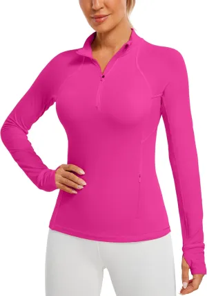 CRZ YOGA Womens Half Zip Long Sleeve Pullover Shirts Slim Fit Workout Yoga Athletic Tops with Thumbholes
