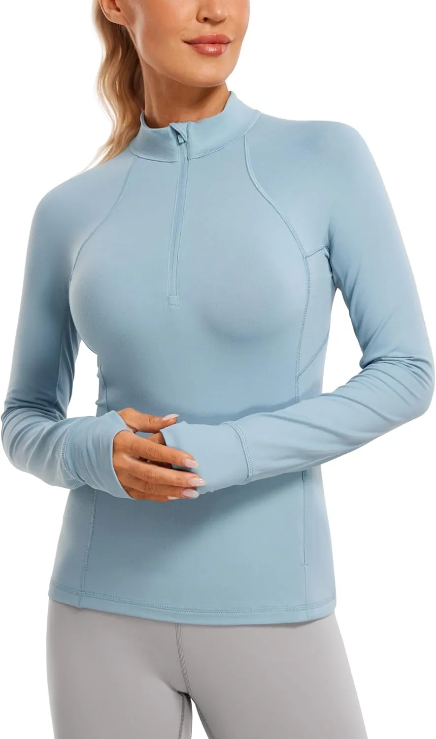CRZ YOGA Womens Half Zip Long Sleeve Pullover Shirts Slim Fit Workout Yoga Athletic Tops with Thumbholes