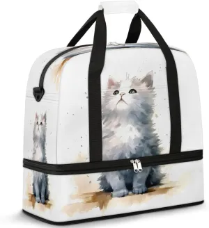 Curious Furry Cat Travel Duffel Bag, Travel Essentials, Gym Bag for Women, Weekender Overnight Bag With Shoes Compartment, Carry On Bags for Airplanes
