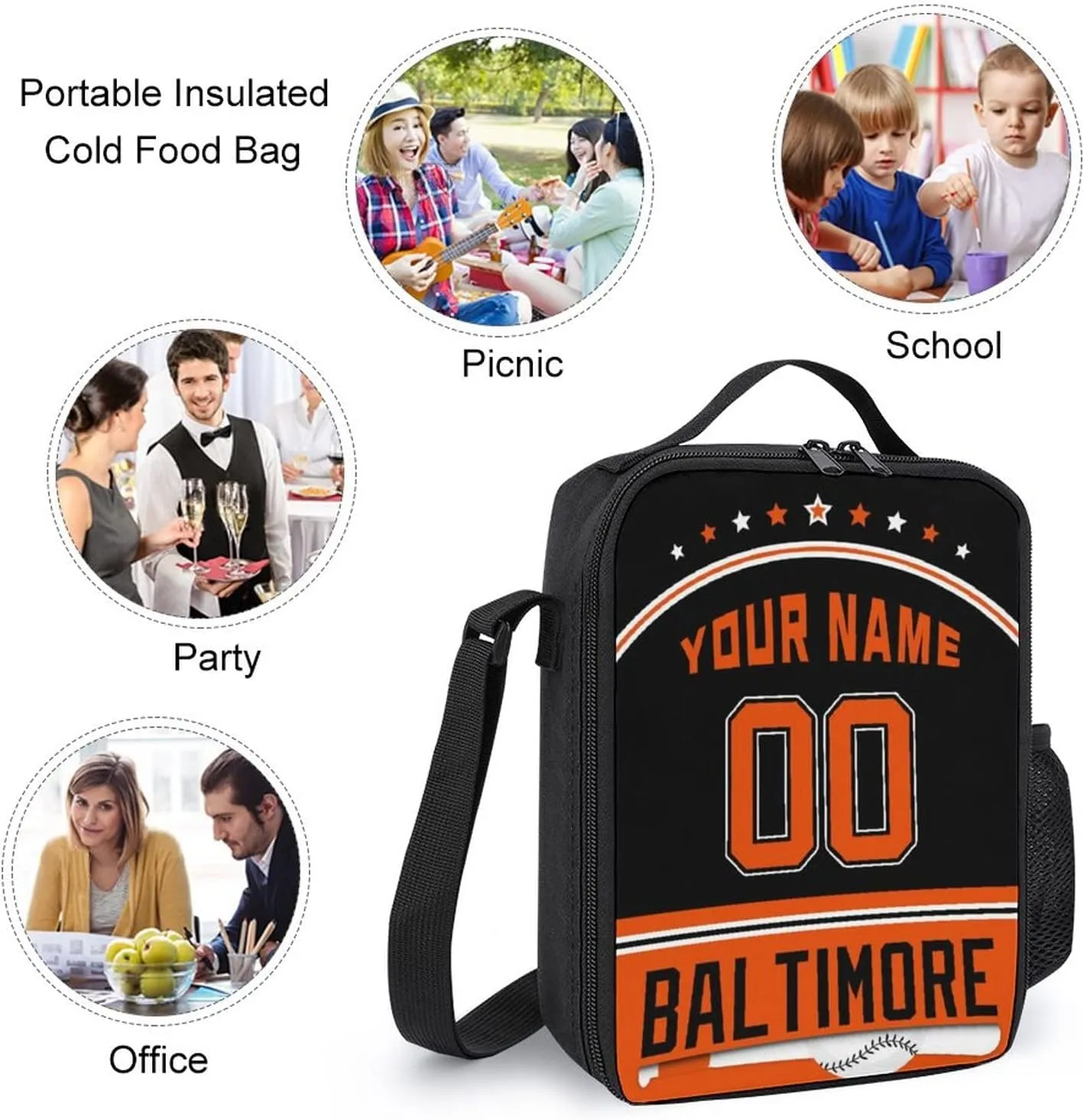 Custom Baltimore Backpack 3pcs Bag Set Laptop Bag Lunch Bag Personalized Name Number Gifts for Boy Men Women
