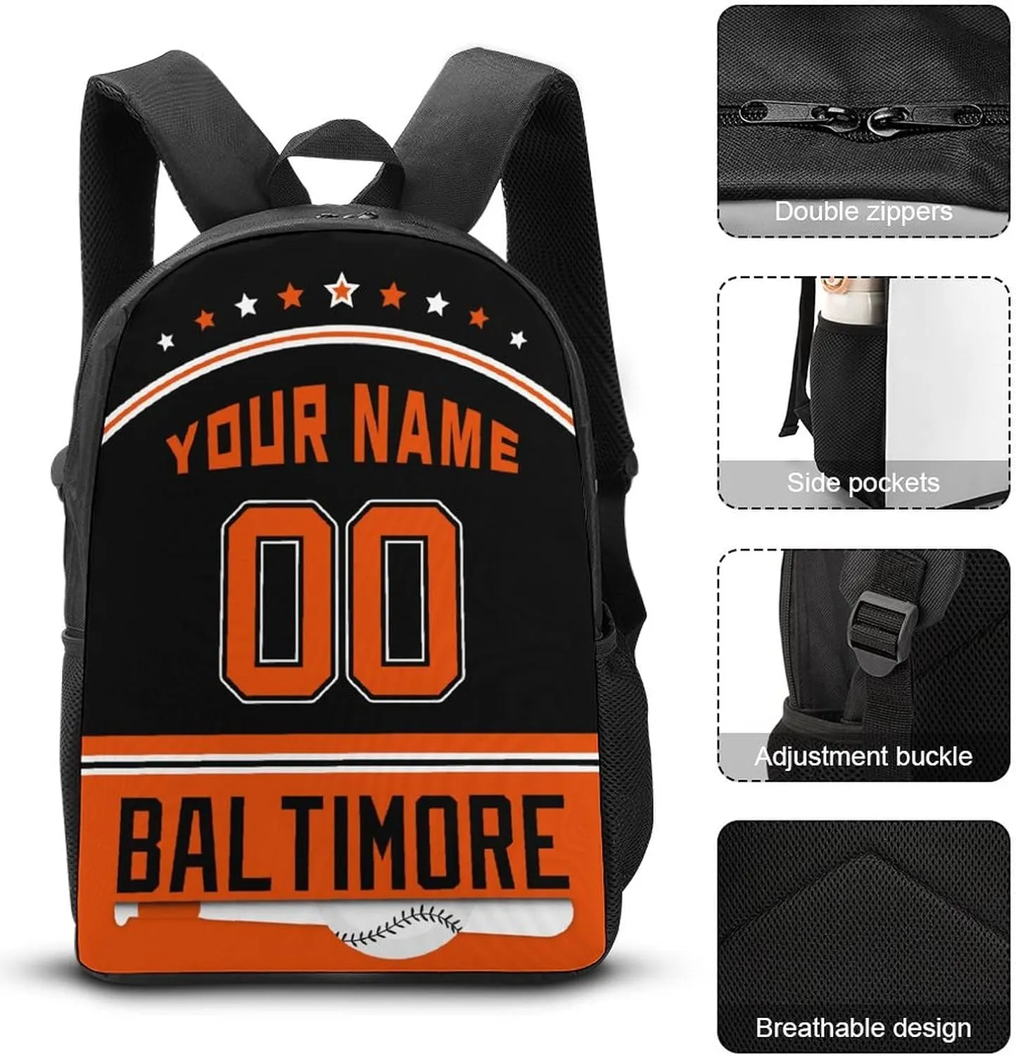 Custom Baltimore Backpack 3pcs Bag Set Laptop Bag Lunch Bag Personalized Name Number Gifts for Boy Men Women