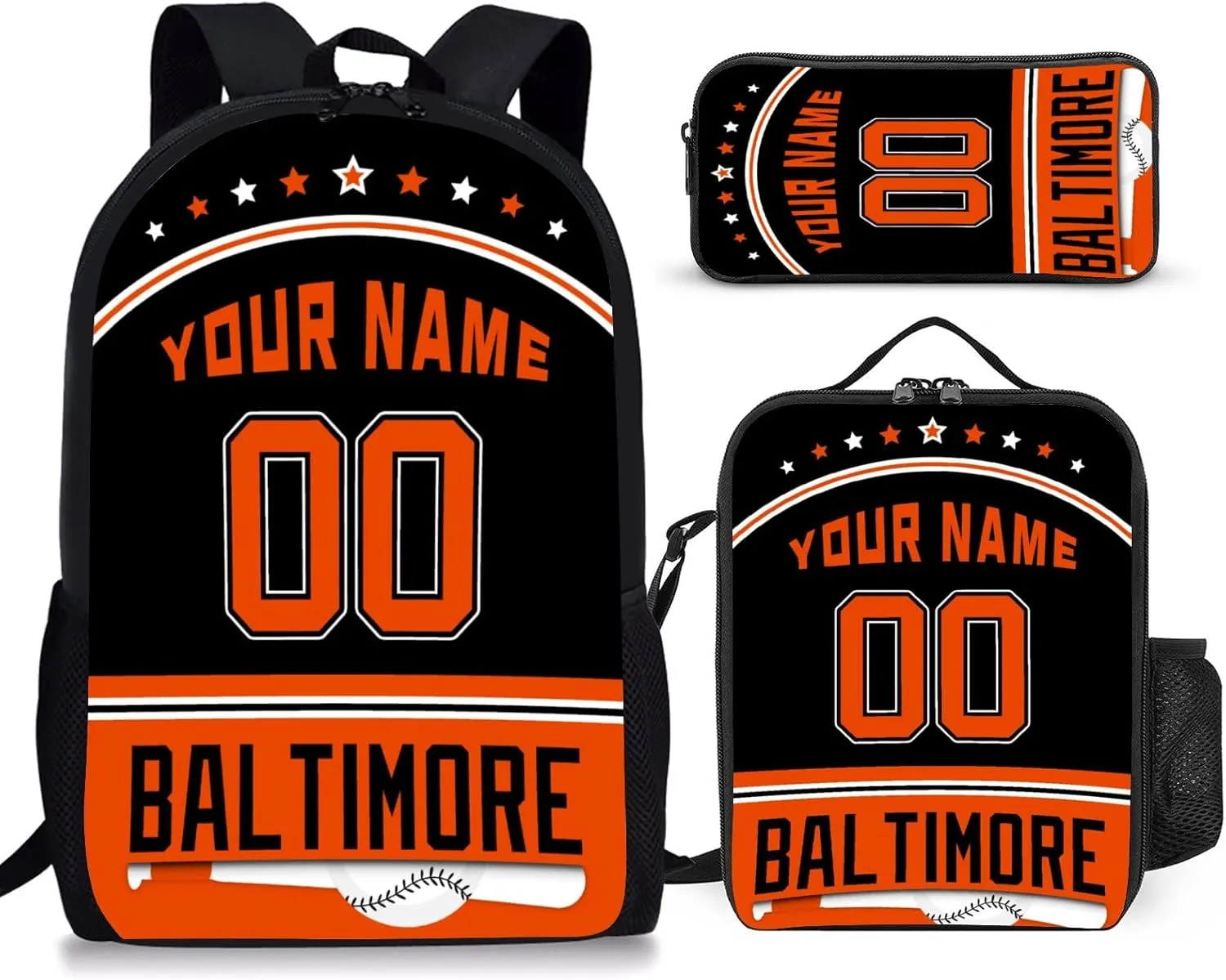 Custom Baltimore Backpack 3pcs Bag Set Laptop Bag Lunch Bag Personalized Name Number Gifts for Boy Men Women
