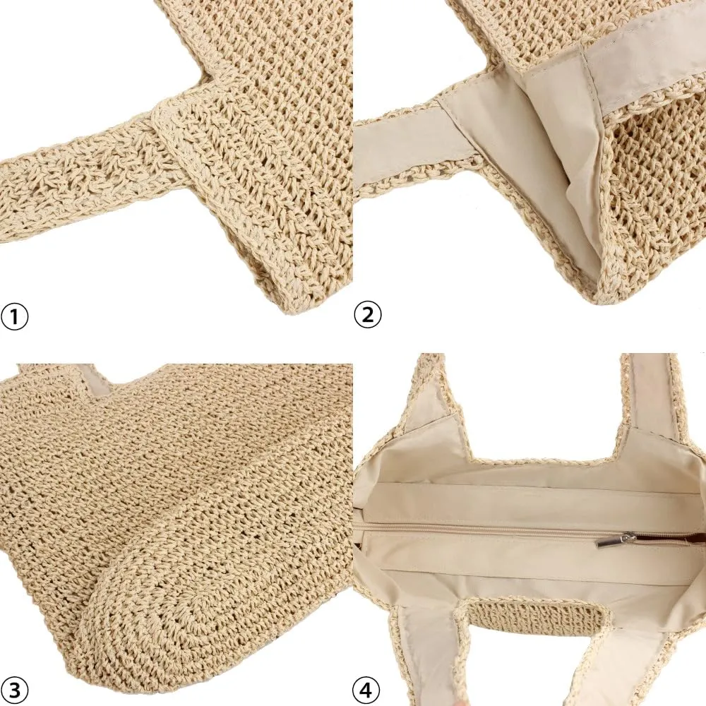 Custom Embroidery Straw Beach Bag with Your Text/Name,Personalized Women Woven Tote Bag,Handbag for Travel,Vacation
