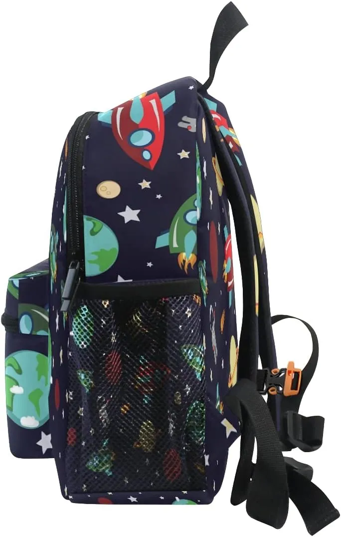 Custom Kids Back Pack Personalized Todder Backpack with Name Text Preschool Kindergarten Book Bag Practical and Durable Daycare Bag for Travel,Toys (Outer Space Rocket Planets Star Astronaut)