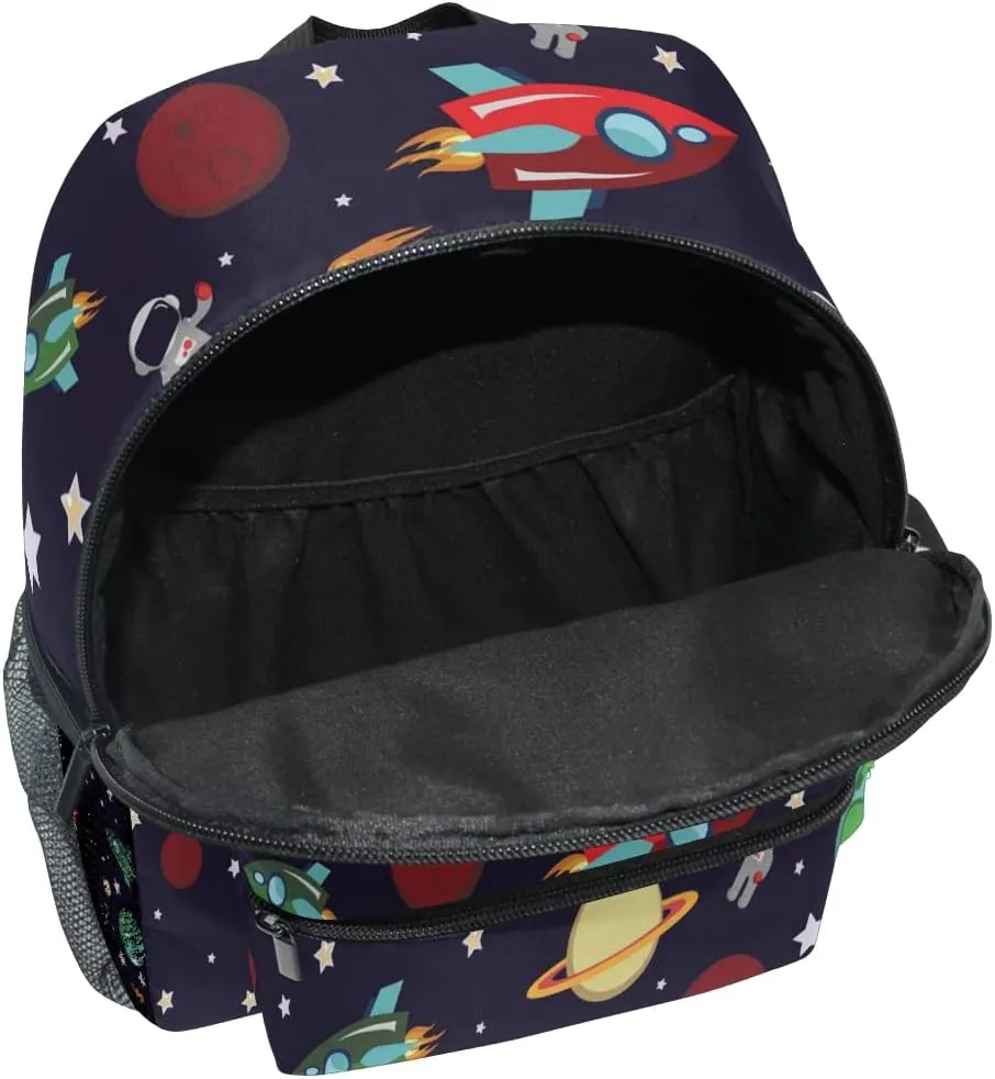 Custom Kids Back Pack Personalized Todder Backpack with Name Text Preschool Kindergarten Book Bag Practical and Durable Daycare Bag for Travel,Toys (Outer Space Rocket Planets Star Astronaut)