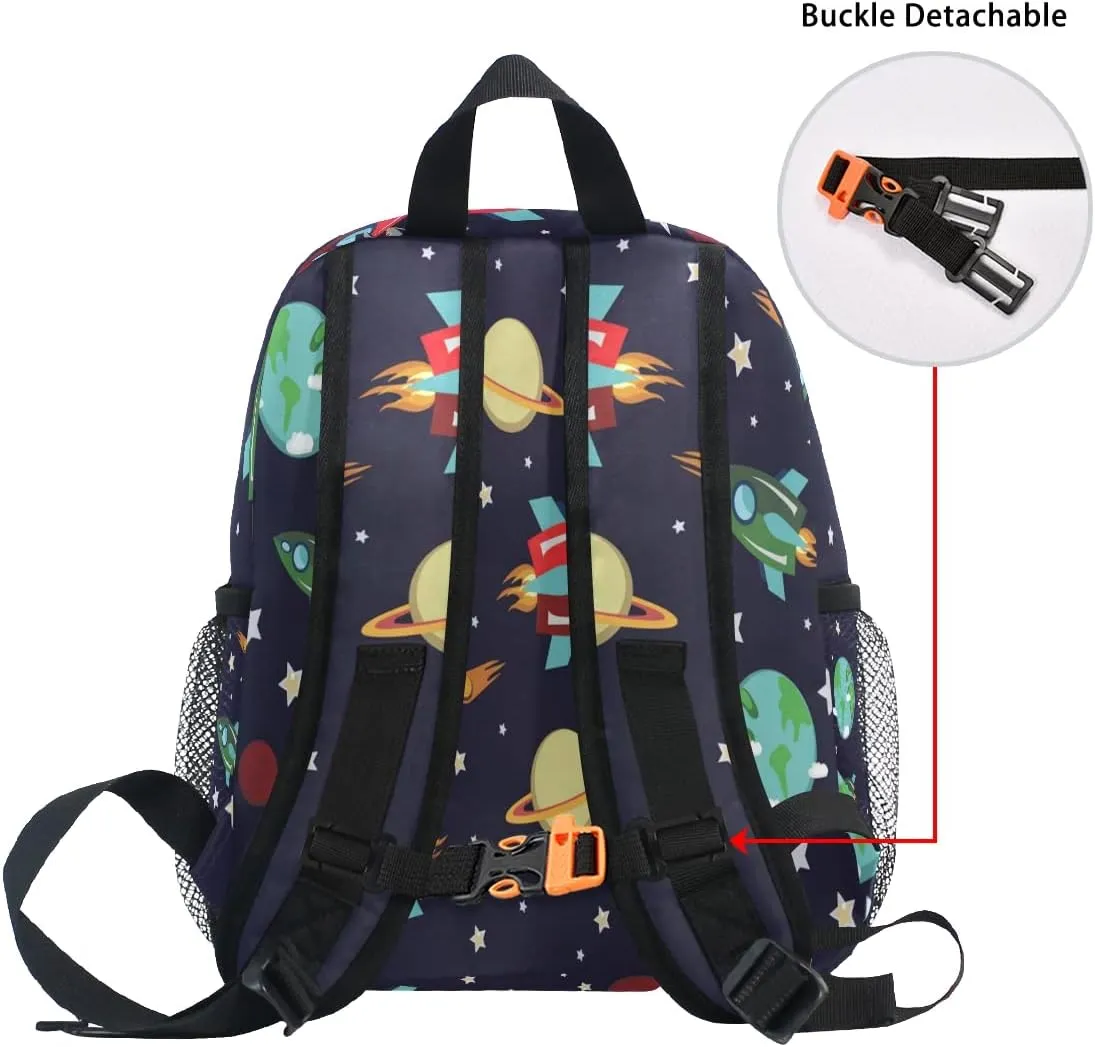 Custom Kids Back Pack Personalized Todder Backpack with Name Text Preschool Kindergarten Book Bag Practical and Durable Daycare Bag for Travel,Toys (Outer Space Rocket Planets Star Astronaut)
