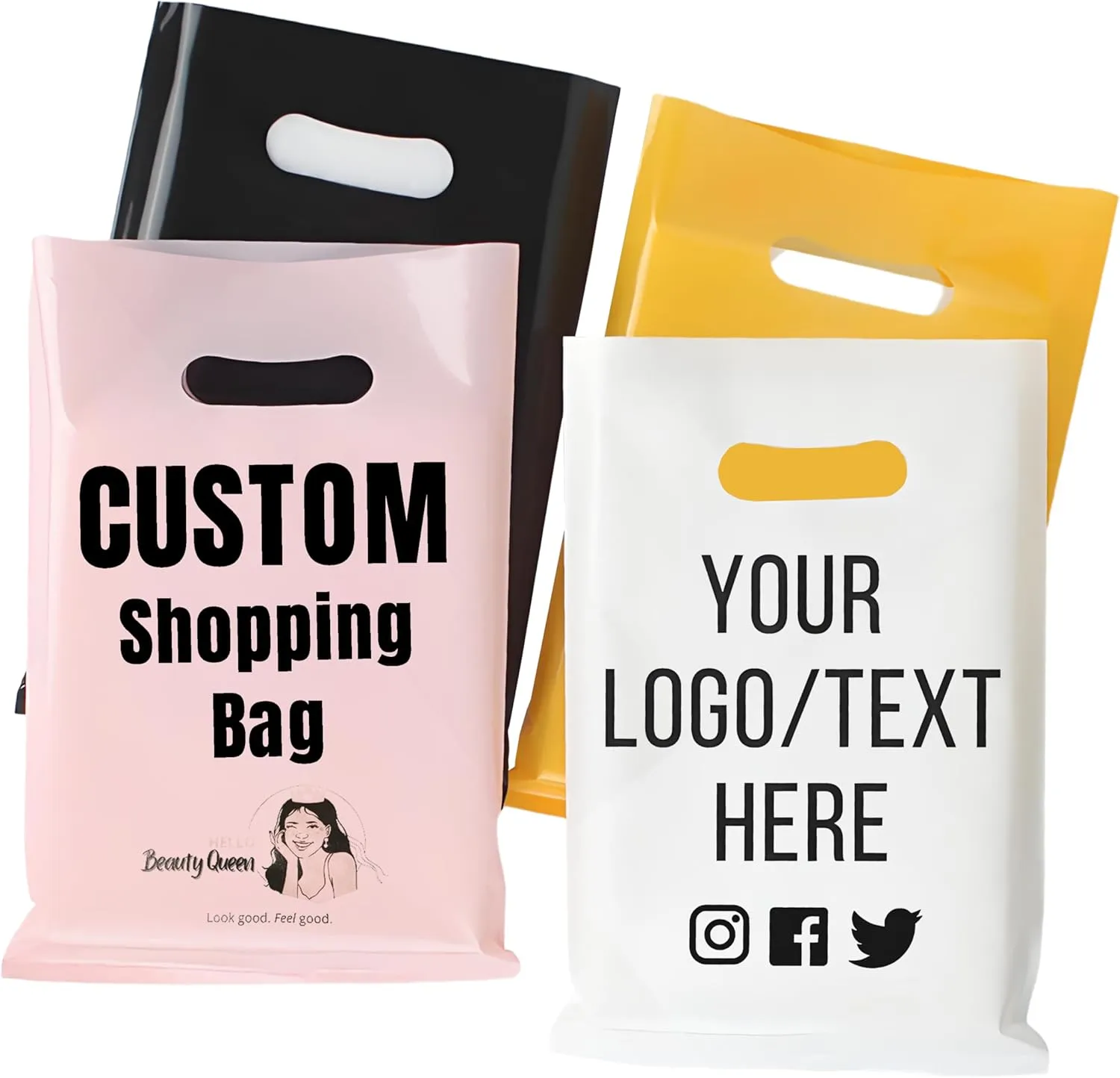 Custom Plastic Shopping Bag,Personalized Retail Bag,Customizable Merchandise Bag for Boutique,Shopping,Party Favor