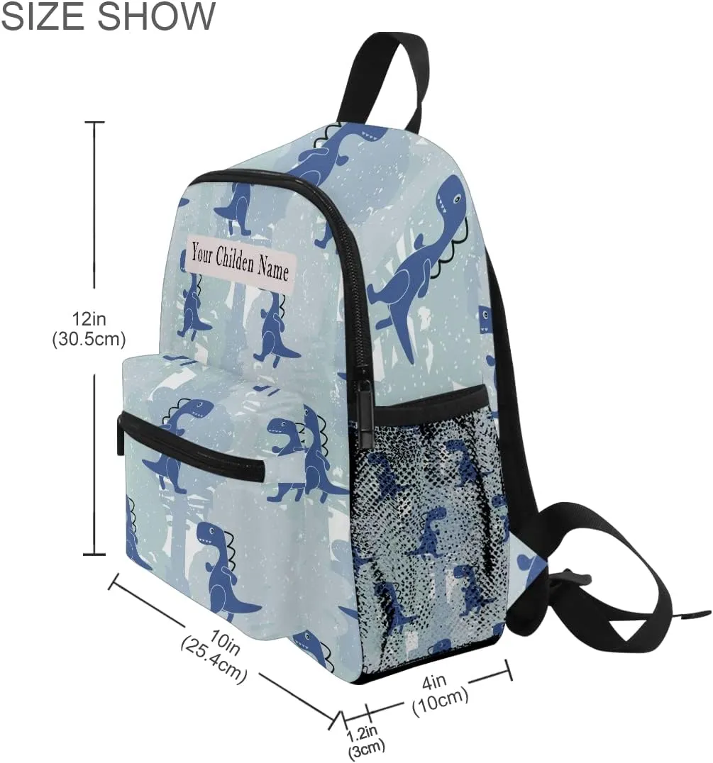Custom Preschool Backpack with Chest Strap,Personalized Mini Toddler Backpack Daycare Toy Bag for Boys Girls,10 x 4x 12 InchesCute Blue Dinosaur