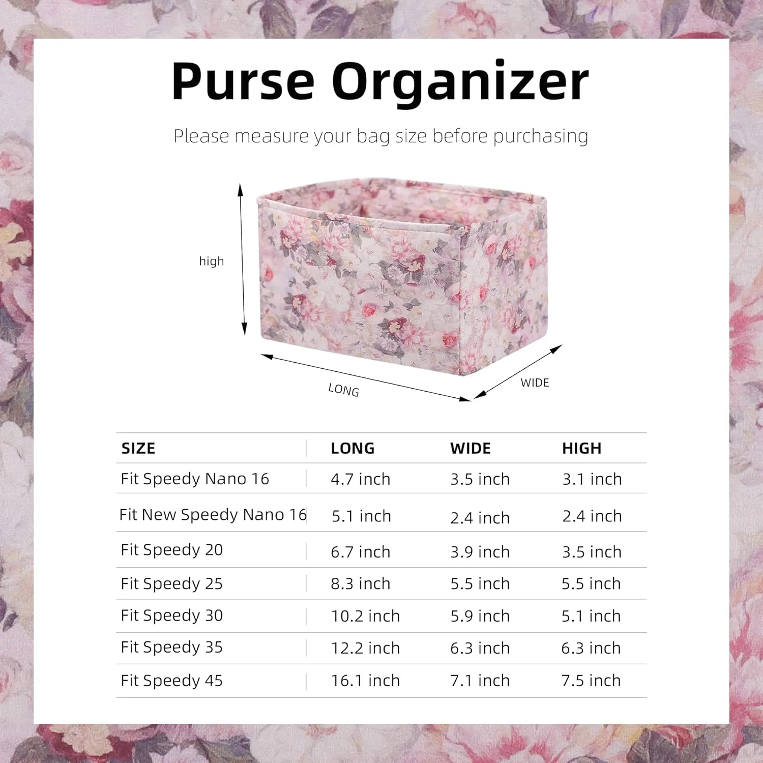 custom Purse organizer or pillow insert for LV Speedy Nano16/20/25/30/35/40/45 Bags,offering 88 colors to choose