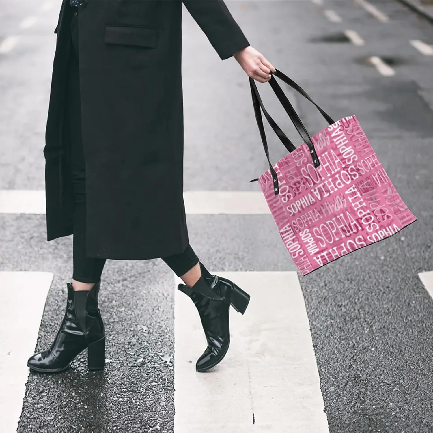 Custom Women's Tote Bag, PU Leather Personalized Shoulder Beach Bags Weekender Bag Shopper Handbag