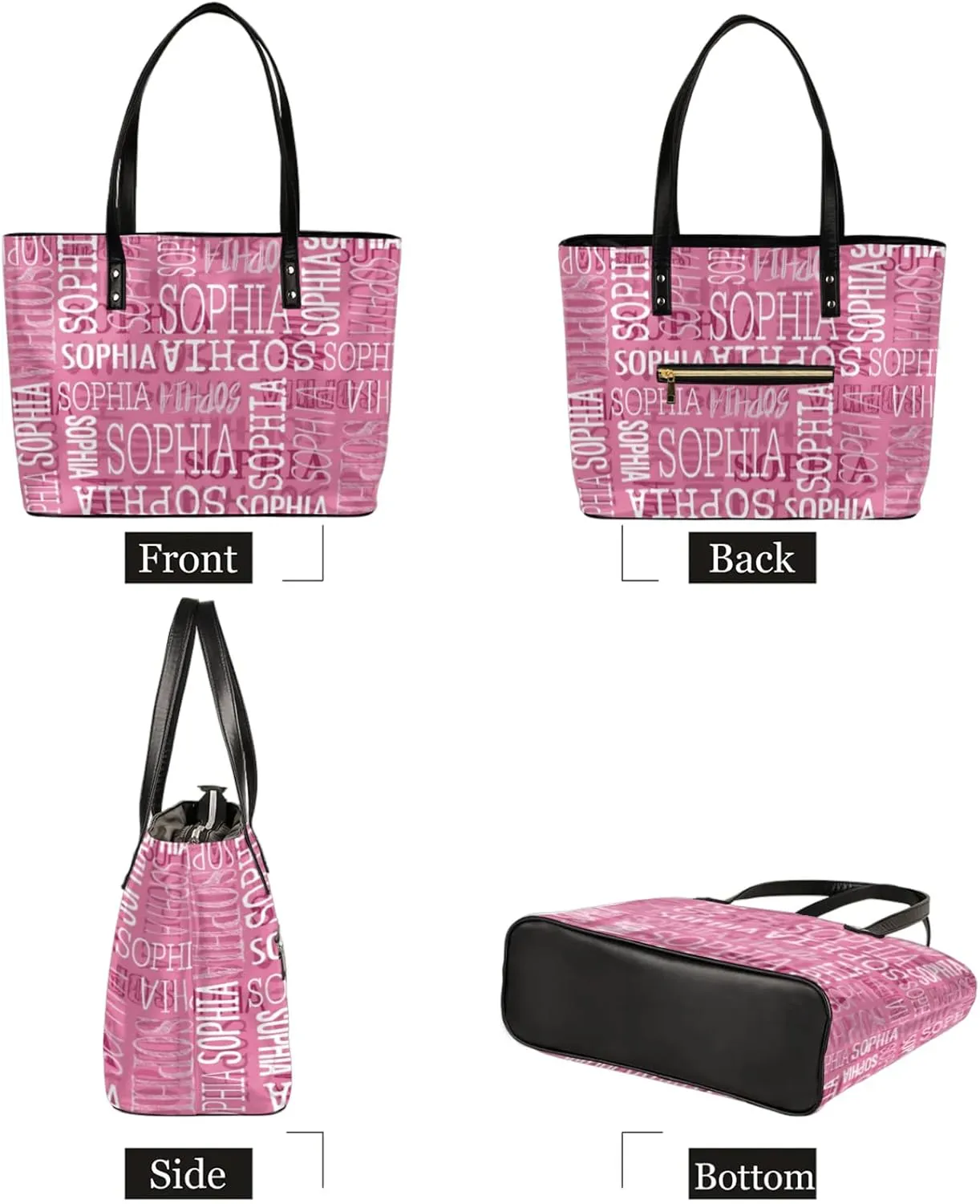 Custom Women's Tote Bag, PU Leather Personalized Shoulder Beach Bags Weekender Bag Shopper Handbag